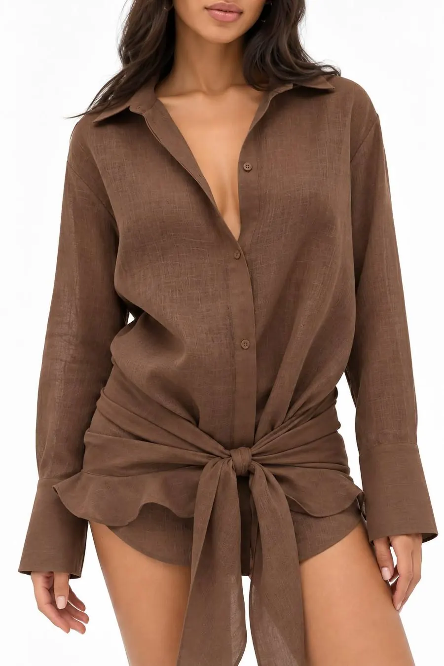 Lú Cover-Up linen shirt in Cocoa